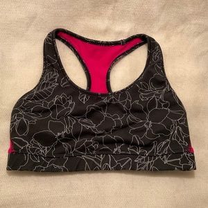 Gap Fit Sports Bra NO PADS Sz S Black Floral Pink